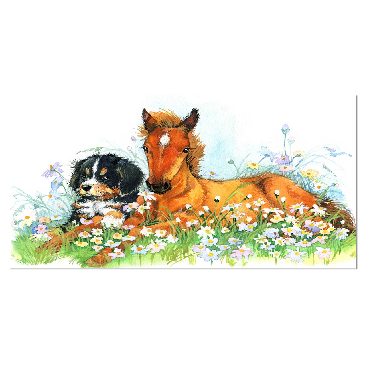 Designart - Relaxing Brown Cute Horse - Animal Canvas Art Print
